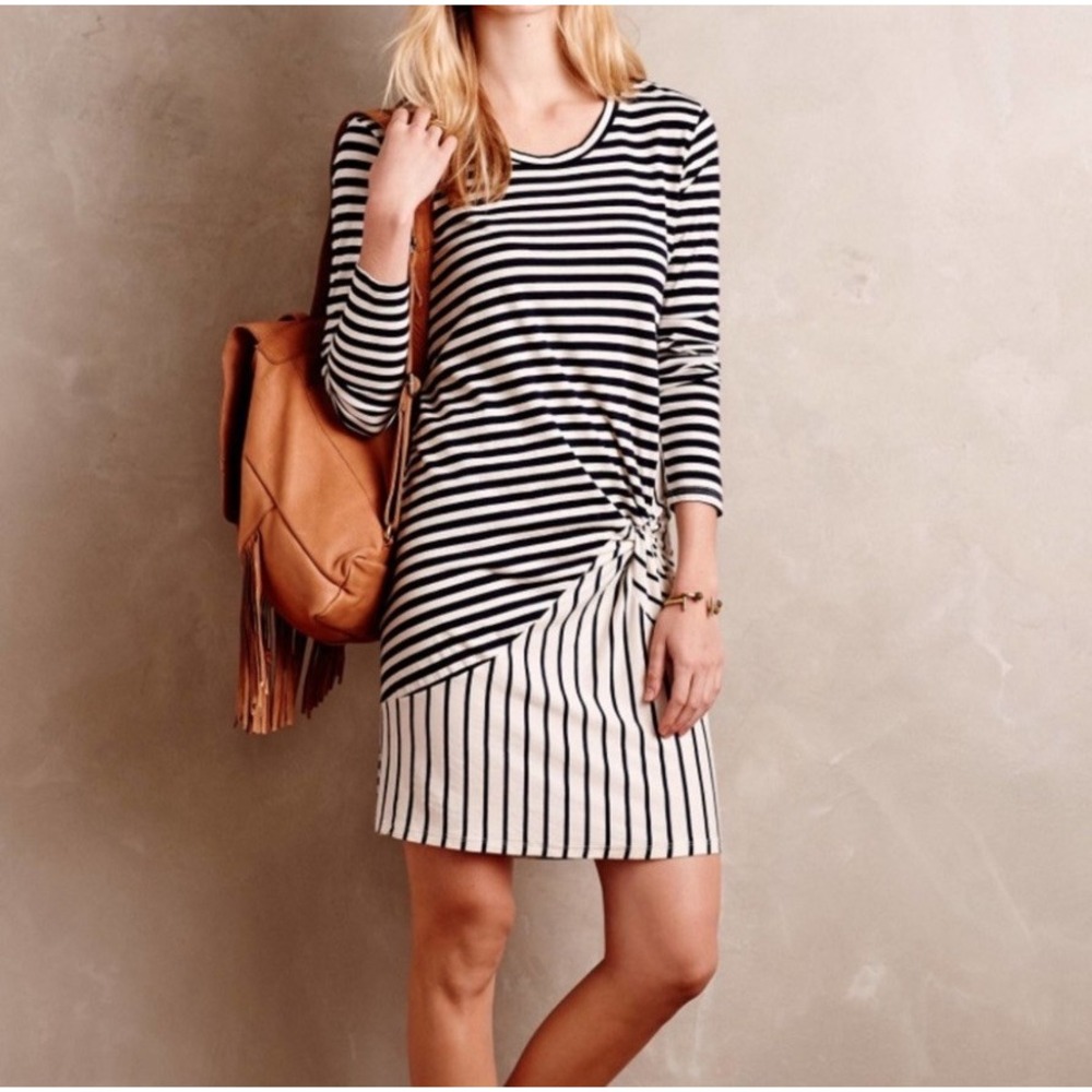 Stateside Midi Dress Womens Large‎ Navy Striped Mixed Stretch Minimalist Beachy
